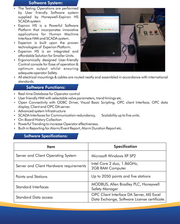 Honeywell Experion HS SCADA software system used for valve testing